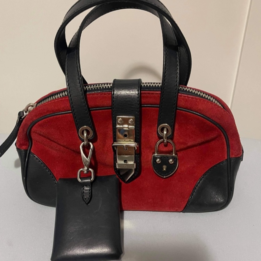 TODAY ONLY: Authentic MiuMiu Mini Red Black Suede Leather Handbag As IS